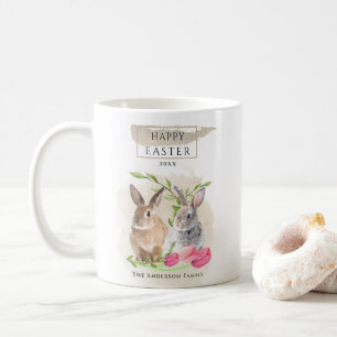 Taza De Café Conejitos de Pascua lindos   Arte de acuarela de F