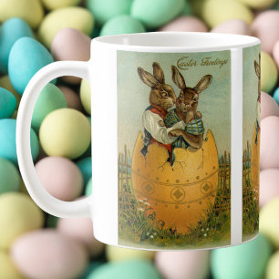 Taza De Café Conejitos de Pascua Victorianos Antiguos en un Hue