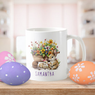 Taza De Café Conejitos Lindos Nombre Personalizado Niña Pascua