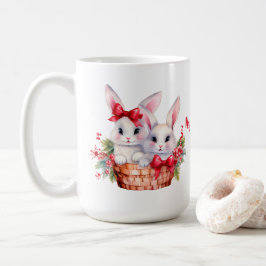 Taza De Café Conejitos Navidades en una canasta