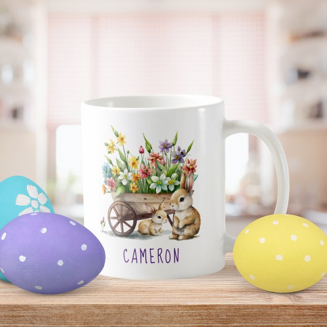 Taza De Café Conejitos Personalizados de Pascua (Cute Bunnies Personalized Easter Mug)