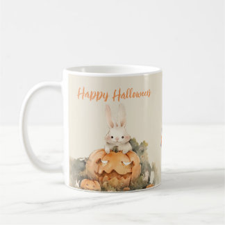 Taza De Café Conejo Adorable en Halloween, Parche de Calabaza