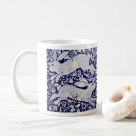 Taza De Café Conejo azul y blanco liebre Duo Woodland deja mosa