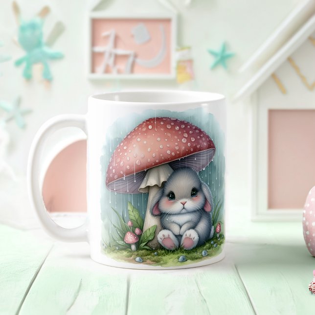 Taza De Café Conejo Bebé Adorable Bajo El Paraguas Del Mushroom (Subido por el creador)