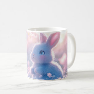 Taza De Café Conejo bebé adorable en un campo de flores
