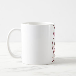 Taza De Café Conejo Blanco Adorable Abrazando Corazón Doodle