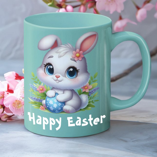 Taza De Café Conejo blanco de Pascua con huevo (Subido por el creador)