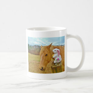 Taza De Café Conejo blanco y caballo amarillo rubio
