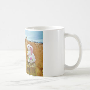 Taza De Café Conejo blanco y caballo amarillo rubio
