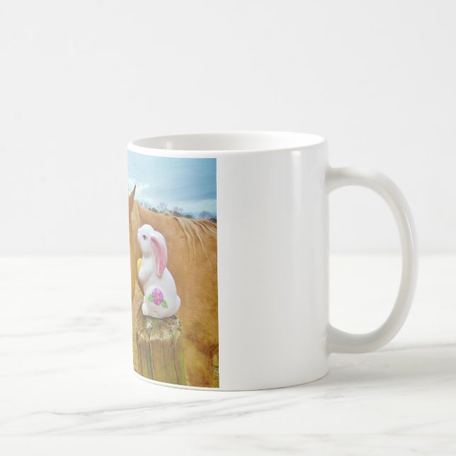 Taza De Café Conejo blanco y caballo amarillo rubio (Derecha)