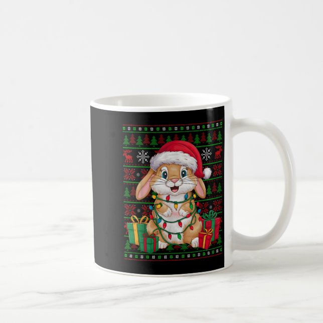 Taza De Café Conejo Bunny Luces de Navidad Gorro de Santa Feo B (Derecha)