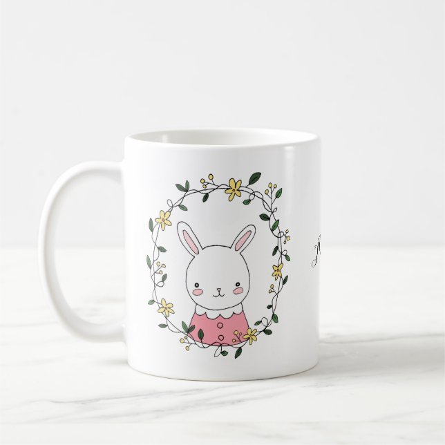 Taza De Café Conejo chiflado Kawaii con nombre personalizado Fl (Izquierda)