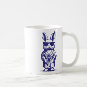 Taza De Café Conejo con bata y gafas de sol azul Pascua retro c