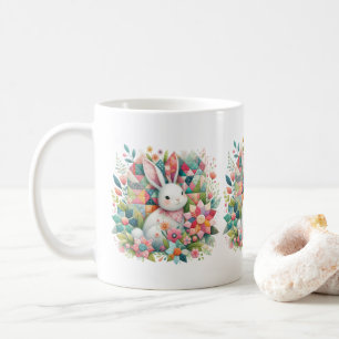 Taza De Café Conejo con colcha y flores