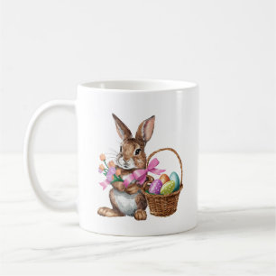 Taza De Café Conejo conejo conejo de pascua con cesta y huevos