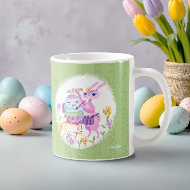 Taza De Café Conejo conejo conejo rosa de pascua y huevo | (Subido por el creador)