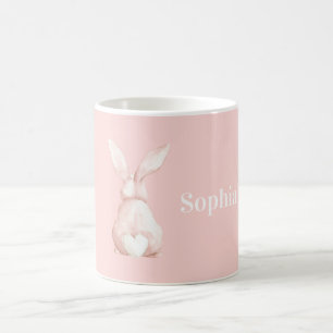 Taza De Café Conejo Corazón Blanco Cola Rosa Rubor
