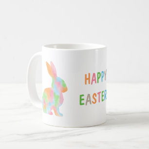 Taza De Café Conejo de Acuarela Colorido y Texto Feliz Pascua