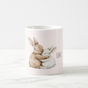 Taza De Café Conejo de Amor Blanco Crema