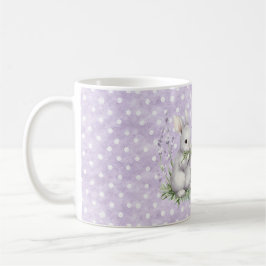 Taza De Café Conejo de Amor de Lunares Blancos Lila