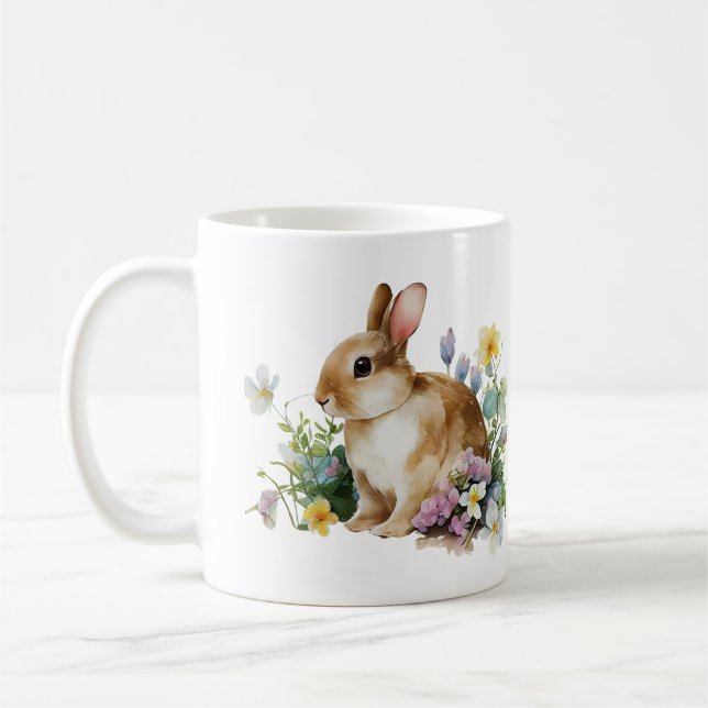 Taza De Café Conejo de bebé con flores (Izquierda)