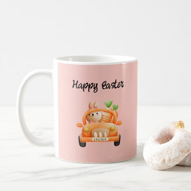 Taza De Café Conejo de chofer Feliz Pascua en rosa (Con donut)