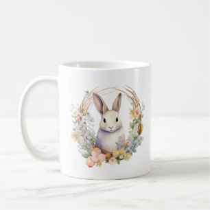 Taza De Café Conejo de conejo con flores de primavera con luz d