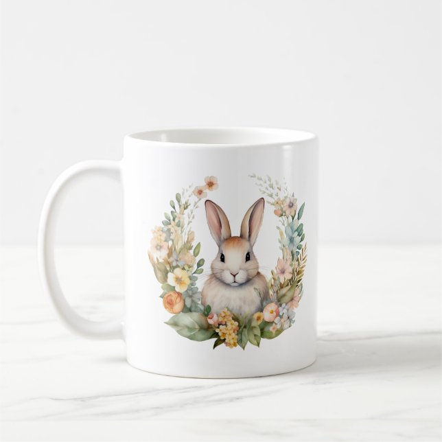 Taza De Café Conejo de conejo de conejo marrón claro/tan con fl (Izquierda)