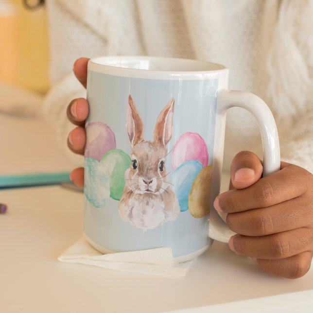 Taza De Café Conejo de conejo de pascua acuarela con huevos (Subido por el creador)