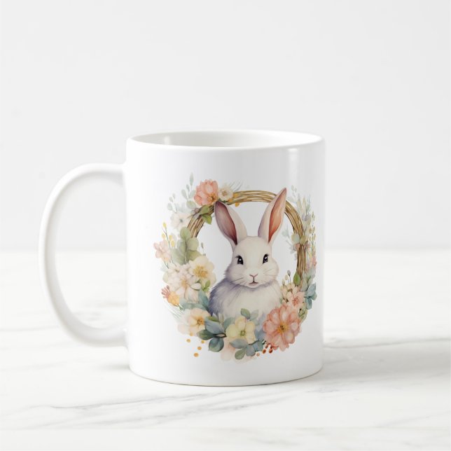 Taza De Café Conejo de conejo dulce con flores de primavera (Izquierda)
