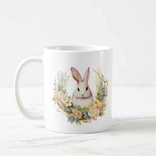 Taza De Café Conejo de conejo dulce y adorable con flores