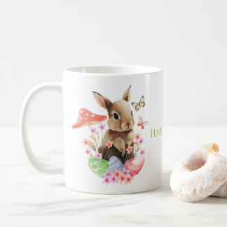 Taza De Café Conejo De Cuta Acuarela Y Café De Huevos De Pascua
