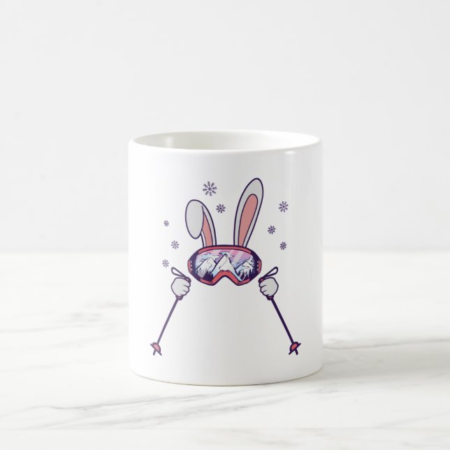 Taza De Café Conejo de esquí con bastones de esquí y gafas de e (Centro)