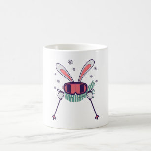 Taza De Café Conejo de esquí con polos de esquí, gafas de esq