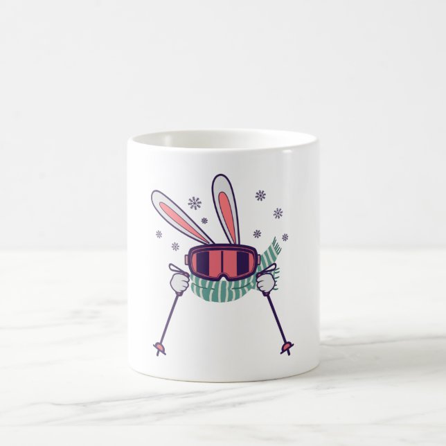 Taza De Café Conejo de esquí con polos de esquí, gafas de esquí (Centro)