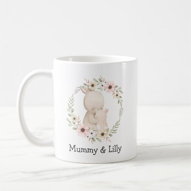 Taza De Café Conejo de Mama y Bebé - Familia Personalizada (Izquierda)