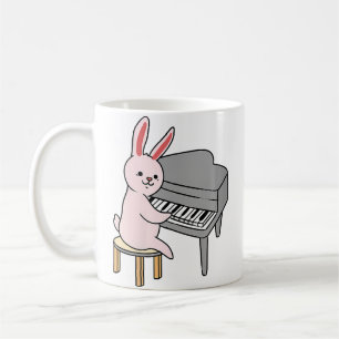 Taza De Café Conejo de mujeres tocando el piano