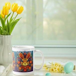 Taza De Café Conejo de Pascua - Arte Folclórico - Pascua