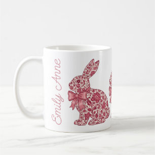 Taza De Café Conejo de Pascua Chinoiserie Rosa y Crema
