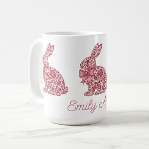 Taza De Café Conejo de Pascua Chinoiserie Rosa y Crema