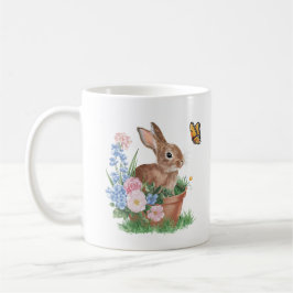Taza De Café Conejo de Pascua con mariposa y flores
