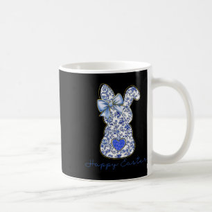 Taza De Café Conejo de Pascua de toile chinoiserie floral azul