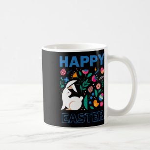Taza De Café Conejo de Pascua Feliz con Diseño Folclórico de Eu