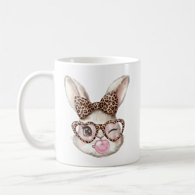 Taza De Café Conejo de Pascua Gafas Lindas Leopardo Conejo Cone (Izquierda)