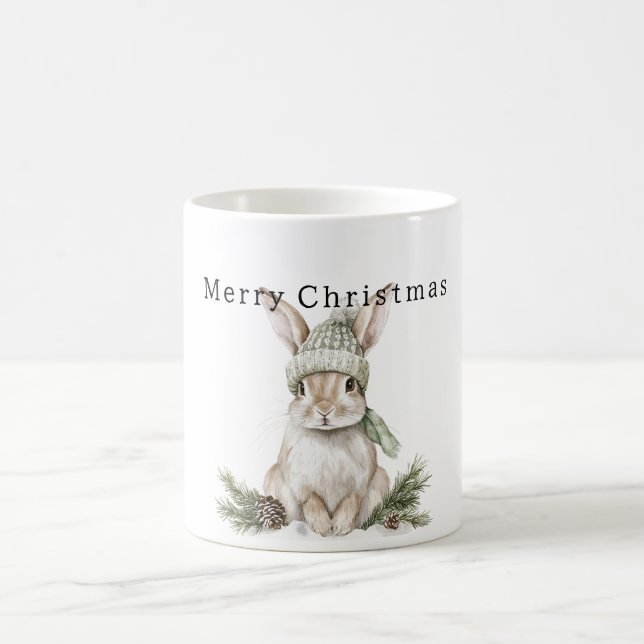 Taza De Café Conejo de Pascua Gorro Verde Navidad (Centro)