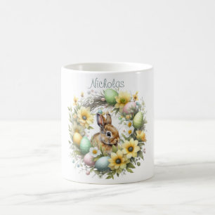Taza De Café Conejo de Pascua Personalizado Acuarela