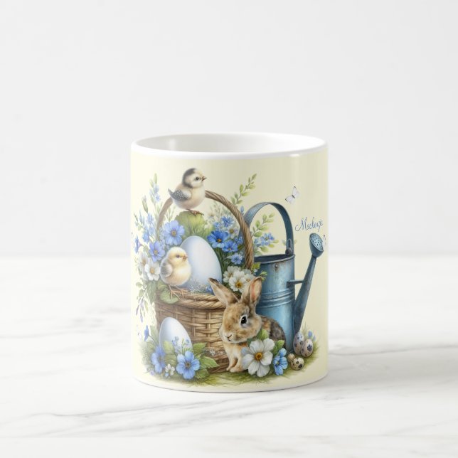 Taza De Café Conejo de Pascua Personalizado Acuarela (Centro)