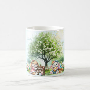 Taza De Café Conejo de Pascua Personalizado Acuarela