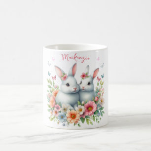 Taza De Café Conejo de Pascua Personalizado Acuarela