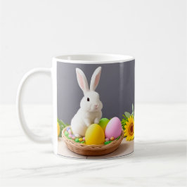 Taza De Café Conejo de Pascua sentado en una cesta